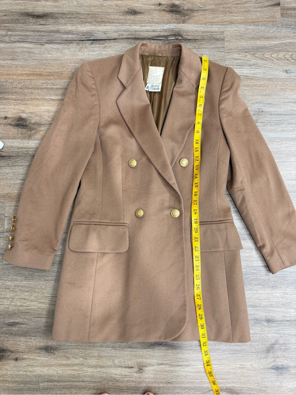 Laurel Classics 100% Cashmere Old Money Longline Blazer Dress Camel Double Breas - Picture 8 of 12